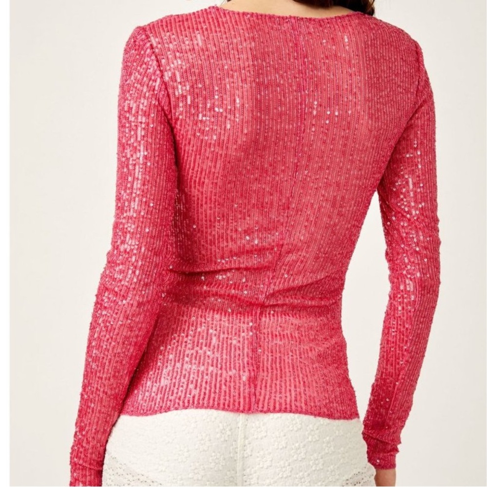 FREE PEOPLE Gold Rush Long Sleeve / Hot Pink Combo Party Club Cocktail Blacktie - Picture 3 of 13